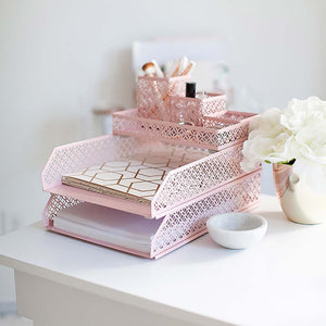 Riviera 6 Piece Pink Interlocking Desk Organizer Set