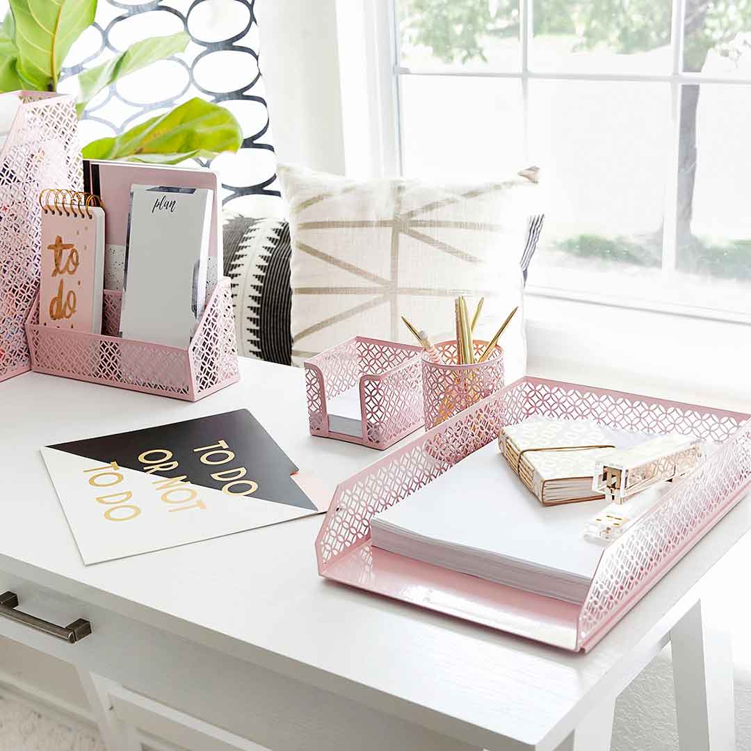 Pink Desk Rack Riviera 6 Piece Pink Desk Organizer Set | Blu Monaco