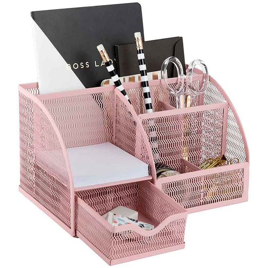 Fontvieille Unique Metal Desk Organizer with Drawer - Pink