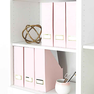 Foldable Magazine File Holder with Gold Label Holder - Set of 6 - Pink