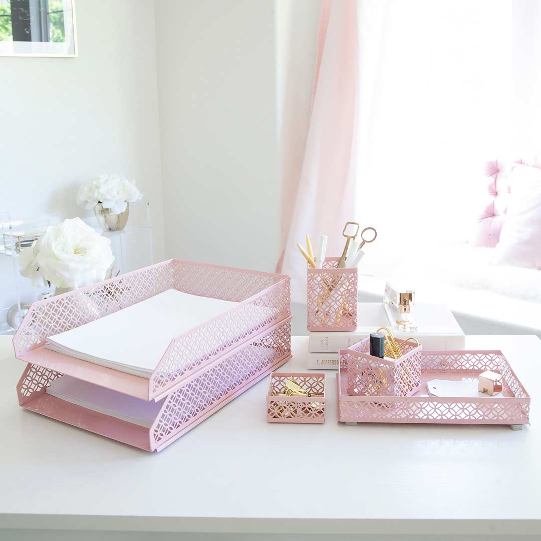Blu Monaco Pink Office Supplies Hot Pink Desk Accessories for Women Office  - 6 Piece Cute Pink Desk Organizer Set 