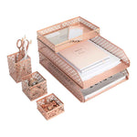 Load image into Gallery viewer, Riviera 6 Piece Rose Gold Interlocking Desk Organizer Set
