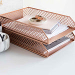 Load image into Gallery viewer, Riviera Stackable Rose Gold Paper Tray - Set of 2 - Letter Size
