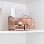 Load image into Gallery viewer, Fontvieille Unique Metal Rose Gold Desk Organizer with Drawer
