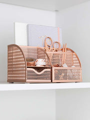 Load image into Gallery viewer, Fontvieille Unique Metal Rose Gold Desk Organizer with Drawer
