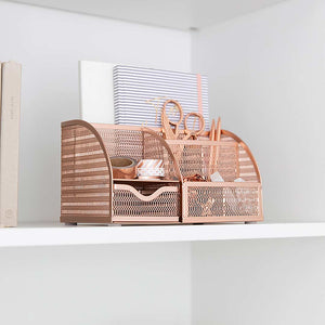 Load image into Gallery viewer, Fontvieille Unique Metal Rose Gold Desk Organizer with Drawer
