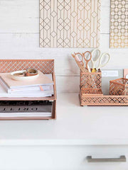 Load image into Gallery viewer, Riviera 6 Piece Rose Gold Interlocking Desk Organizer Set
