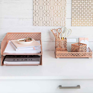 Load image into Gallery viewer, Riviera 6 Piece Rose Gold Interlocking Desk Organizer Set
