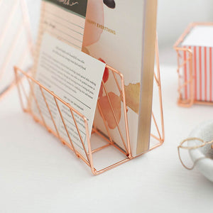 Monte Rose Gold Desk Organizer Set - 5 Piece - Metal Wire - Diagonal Pattern