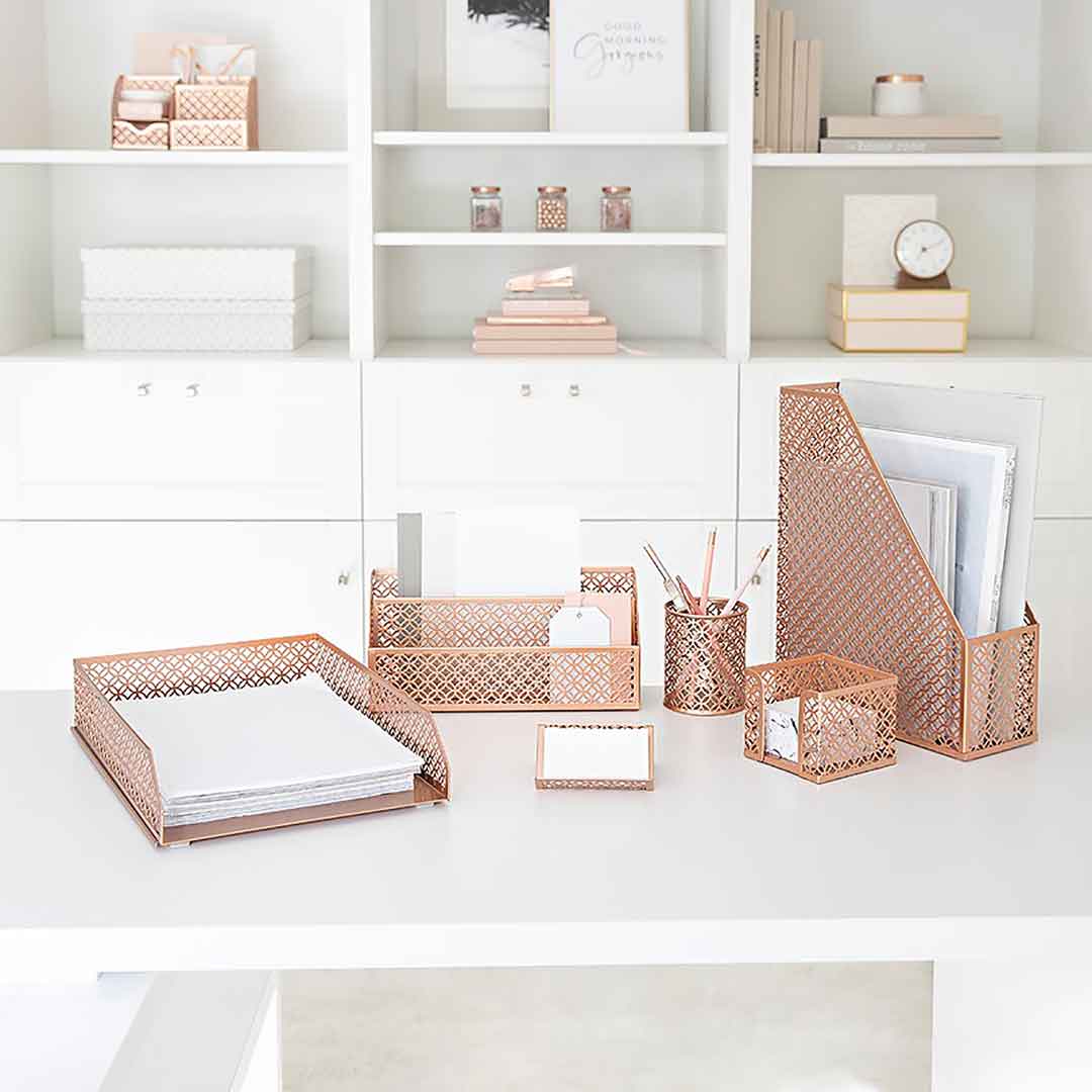 Riviera Piece Rose Gold Desk Organizer Set Blu Monaco