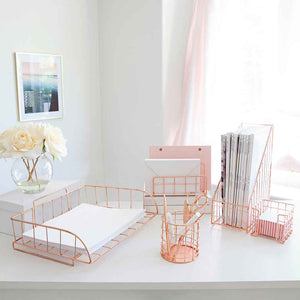 Load image into Gallery viewer, Monte Rose Gold Wire Desk Organizer Set
