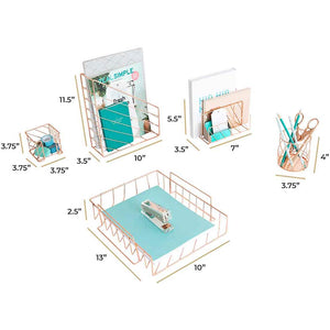 Monte Rose Gold Desk Organizer Set - 5 Piece - Metal Wire - Diagonal Pattern