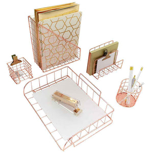 Load image into Gallery viewer, Monte Rose Gold Wire Desk Organizer Set

