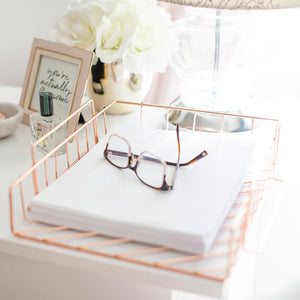 Monte Rose Gold Desk Organizer Set - 5 Piece - Metal Wire - Diagonal Pattern