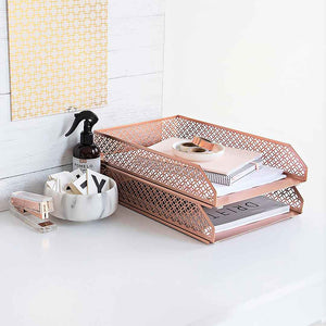 Load image into Gallery viewer, Riviera Stackable Rose Gold Paper Tray - Set of 2 - Letter Size
