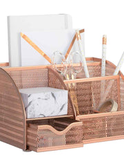 Load image into Gallery viewer, Fontvieille Unique Metal Rose Gold Desk Organizer with Drawer
