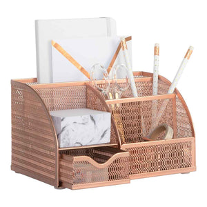 Fontvieille Unique Metal Rose Gold Desk Organizer with Drawer