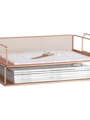 Load image into Gallery viewer, Fontvieille Stackable Rose Gold Paper Tray - Set of 2 - Letter Size
