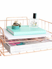 Load image into Gallery viewer, Monte Rose Gold Stackable Paper Tray - Set of 2 - Metal Wire -Letter Size
