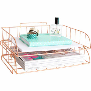 Monte Rose Gold Stackable Paper Tray - Set of 2 - Metal Wire -Letter Size