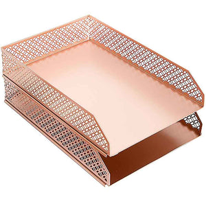 Load image into Gallery viewer, Riviera Stackable Rose Gold Paper Tray - Set of 2 - Letter Size
