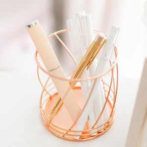 Monte Rose Gold Desk Organizer Set - 5 Piece - Metal Wire - Diagonal Pattern