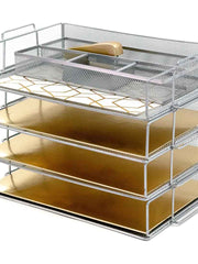 Load image into Gallery viewer, Stackable Paper Trays with Accessory Tray - 4 Tier - Silver Metal Mesh - Letter Size
