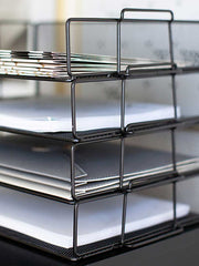 Load image into Gallery viewer, Stackable Paper Trays with Accessory Tray - 4 Tier - Black Metal Mesh - Letter Size
