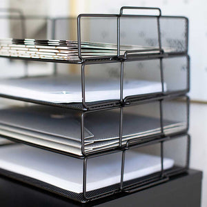 Load image into Gallery viewer, Stackable Paper Trays with Accessory Tray - 4 Tier - Black Metal Mesh - Letter Size
