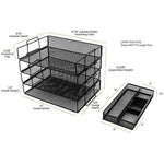Load image into Gallery viewer, Stackable Paper Trays with Accessory Tray - 4 Tier - Black Metal Mesh - Letter Size
