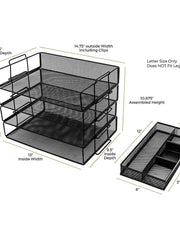 Load image into Gallery viewer, Stackable Paper Trays with Accessory Tray - 4 Tier - Black Metal Mesh - Letter Size
