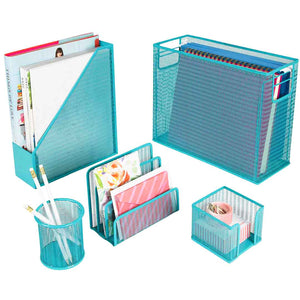 Load image into Gallery viewer, Fontvieille 5 Piece Teal Desk Organizer Set with Desktop Hanging File Organizer
