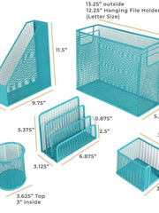 Load image into Gallery viewer, Fontvieille 5 Piece Teal Desk Organizer Set with Desktop Hanging File Organizer
