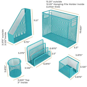 Fontvieille 5 Piece Teal Desk Organizer Set with Desktop Hanging File Organizer