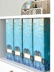 Load image into Gallery viewer, Foldable Magazine File Holder with Gold Label Holder - Set of 4 - Peacock
