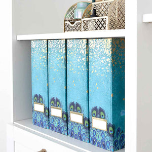 Load image into Gallery viewer, Foldable Magazine File Holder with Gold Label Holder - Set of 4 - Peacock
