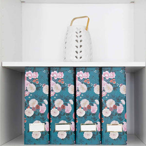 Load image into Gallery viewer, Foldable Magazine File Holder with Gold Label Holder - Set of 4 - Floral and Teal
