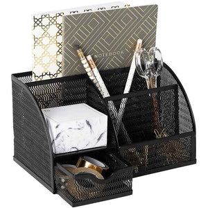Fontvieille Unique Metal Black Desk Organizer with Drawer