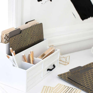 Decorative File Folders - 1/3 Cut Tabs - Letter Size - Set of 12 - 2 Each of 6 Cute Patterns with Gold Foil (Dark Gray and Cream)