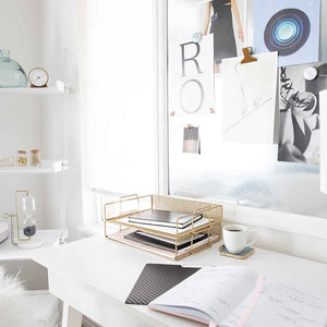 Load image into Gallery viewer, Fontvieille Stackable Gold Paper Tray - Set of 2 - Letter Size
