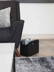 Load image into Gallery viewer, Quality Leather Magazine Holder Basket with Handles - Black
