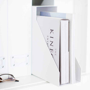 Foldable Magazine File Holder with Leather Label Holder - Set of 6 - White