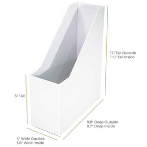 Foldable Magazine File Holder with Leather Label Holder - Set of 6 - White