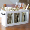 White Wooden Cutlery Caddy with Knife, Fork, and Spoon Pictures