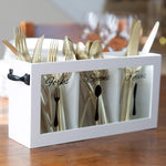 Load image into Gallery viewer, White Wooden Cutlery Caddy with Knife, Fork, and Spoon Pictures
