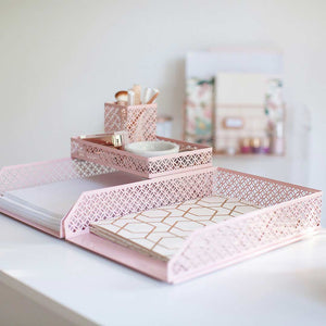 Load image into Gallery viewer, Riviera 6 Piece Pink Interlocking Desk Organizer Set

