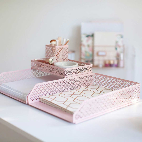 Riviera 6 Piece Pink Interlocking Desk Organizer Set