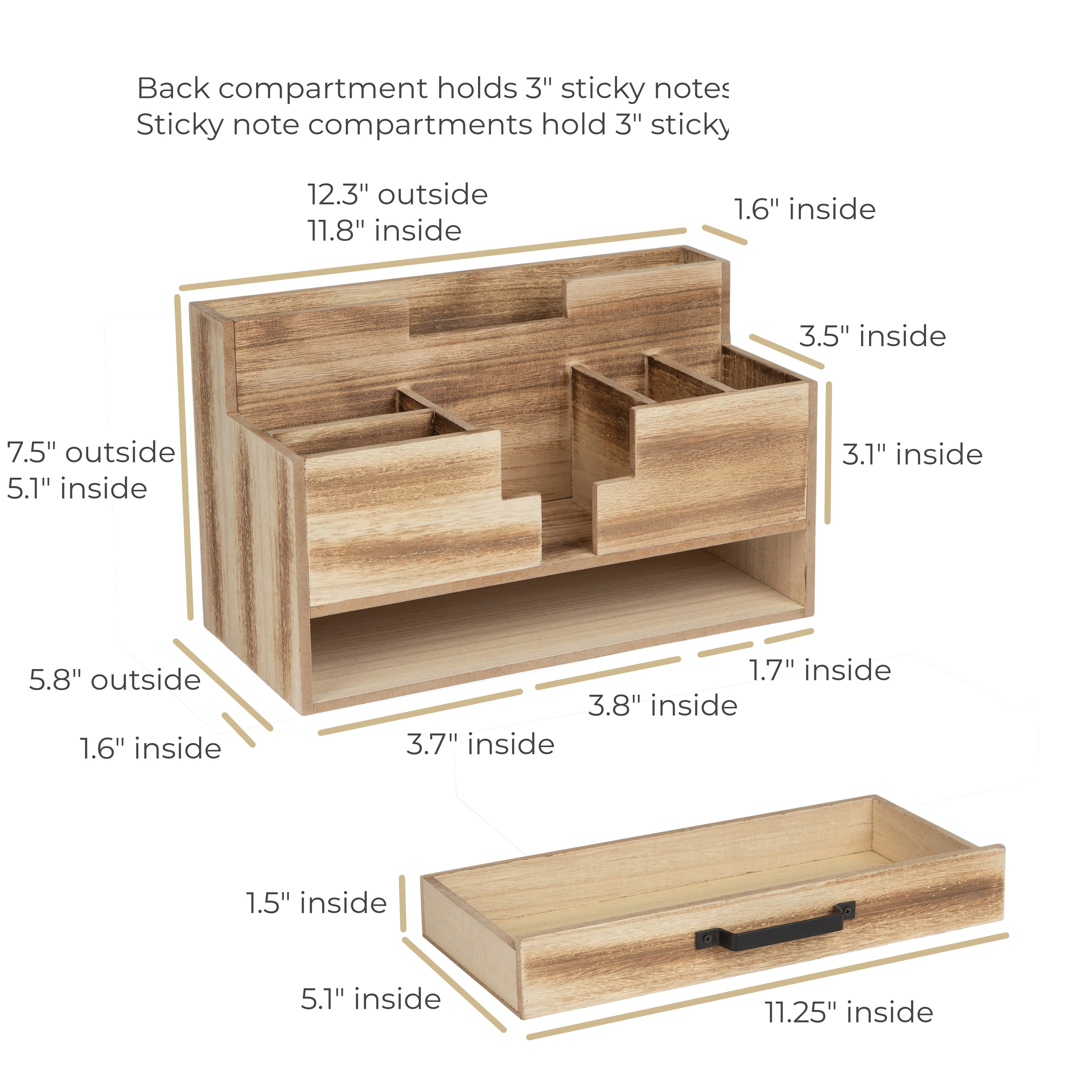 BLU MONACO Grey Wood Desk Organizer with Drawer and Gold Handle