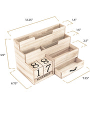 Load image into Gallery viewer, Natural Wood Mail Organizer Desktop with Block Calendar
