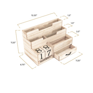 Natural Wood Mail Organizer Desktop with Block Calendar